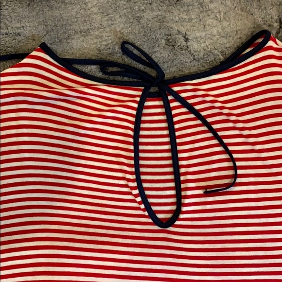 Red & white striped dress with navy trim. - Picture 3 of 5